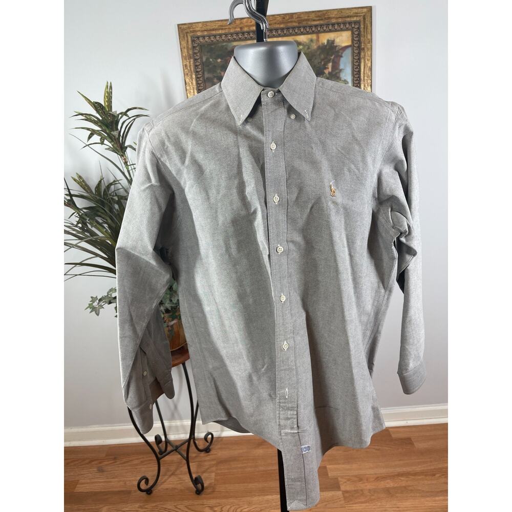 Ralph Lauren Dress Shirt Men's 15.5 Gray Embroidered Logo Long Sleeve Minimalist